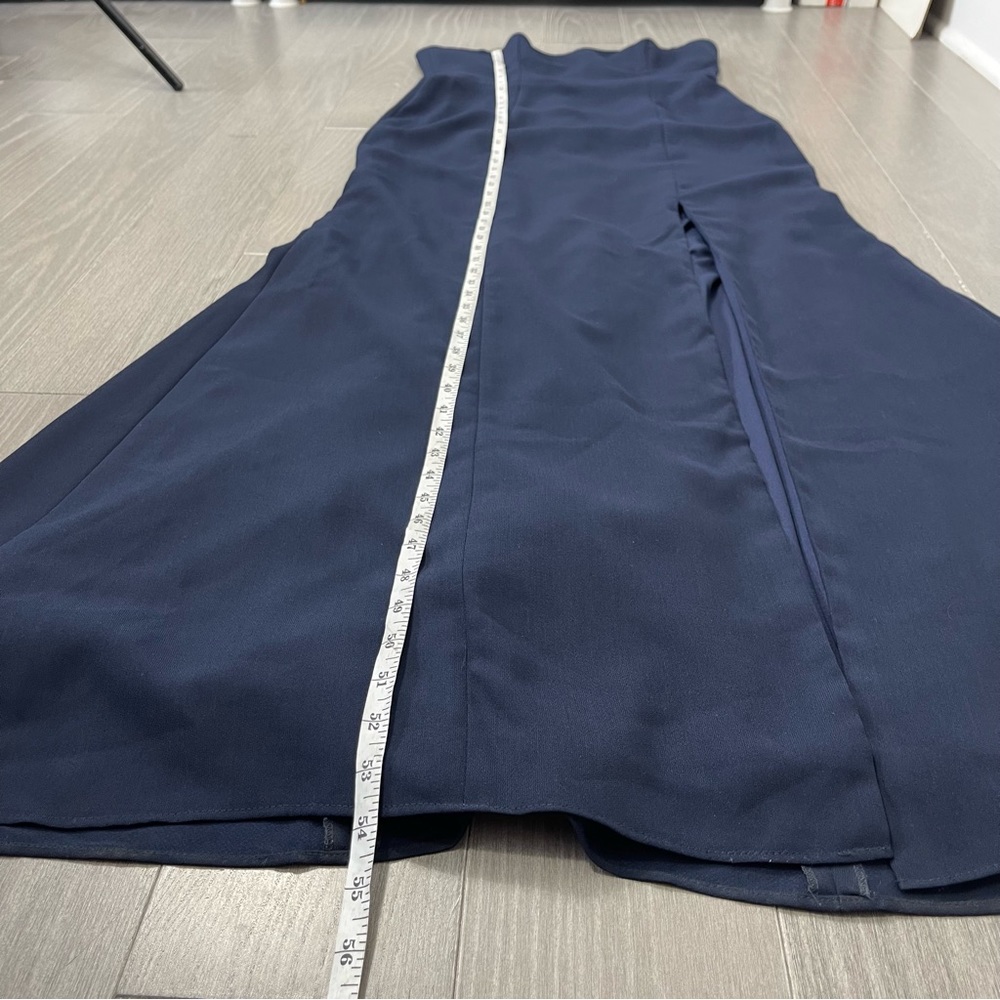 AFTER SIX STRAPLESS CREPE TRUMPET GOWN WITH FRONT SLIT IN MIDNIGHT NAVY 6775 10 - Picture 14 of 16